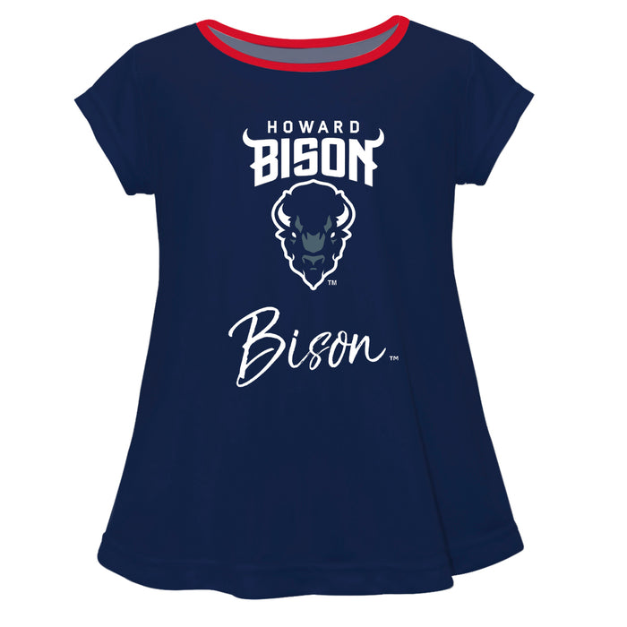 Howard University Bison Vive La Fete Girls Game Day Short Sleeve Navy Top with School Logo and Name - Vive La Fête - Online Apparel Store