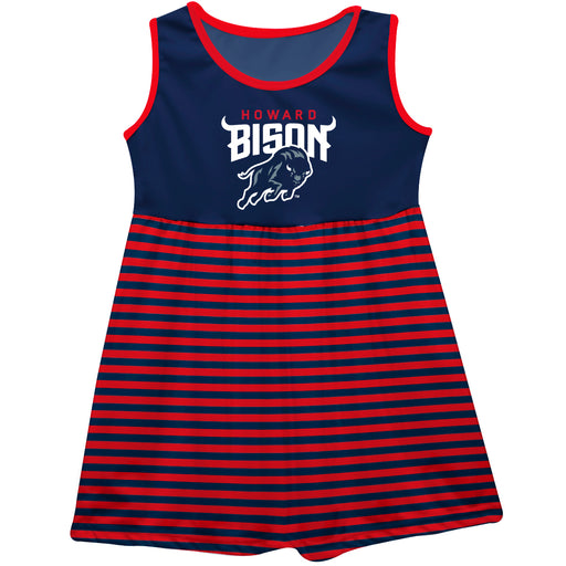 Howard University Bison Vive La Fete Girls Game Day Sleeveless Tank Dress Solid Navy Logo Stripes on Skirt - Vive La Fête - Online Apparel Store