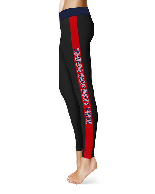 Howard University Bison Vive La Fete Game Day Collegiate Red Stripes Women Black Yoga Leggings 2 Waist Tights" - Vive La Fête - Online Apparel Store