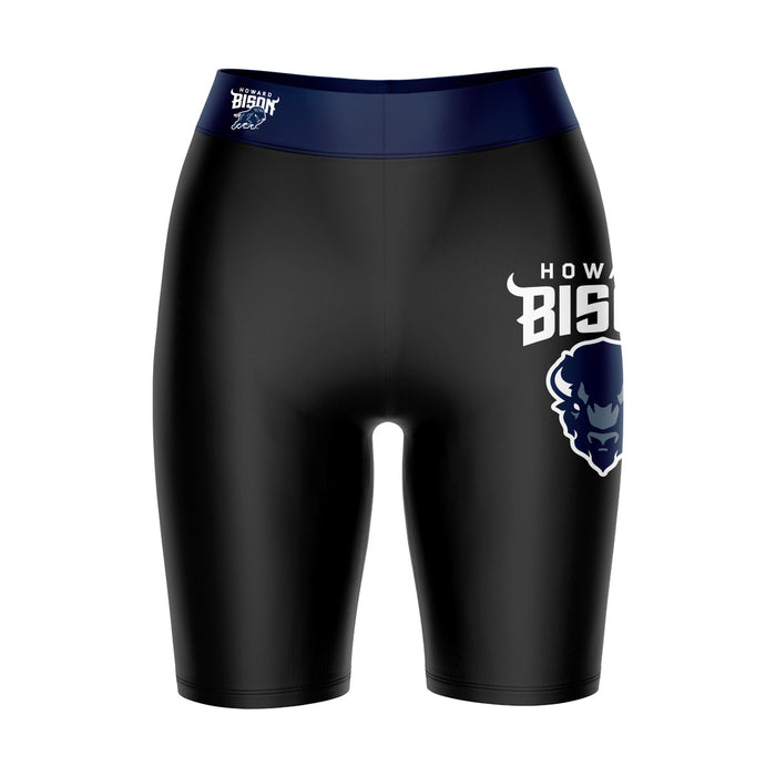 Howard Bison Vive La Fete Game Day Logo on Thigh and Waistband Black and Navy Women Bike Short 9 Inseam"
