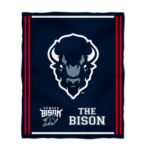 Howard University Bison Vive La Fete Kids Game Day Navy Plush Soft Minky Blanket 36 x 48 Mascot