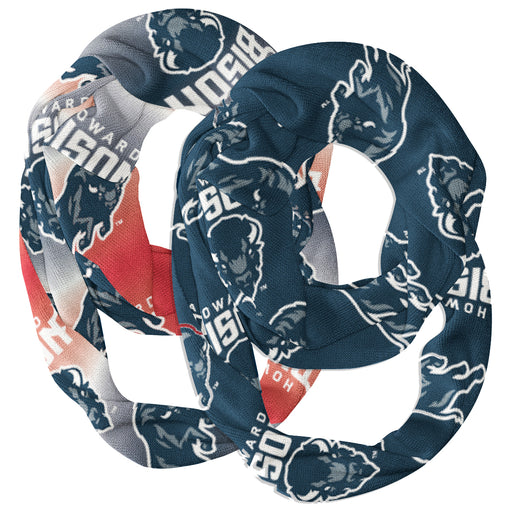 Howard Bison Vive La Fete All Over Logo Game Day Collegiate Women Set of 2 Light Weight Ultra Soft Infinity Scarfs