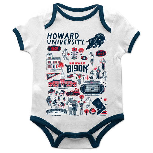 Howard University Bison Hand Sketched Vive La Fete Impressions Artwork Infant White Short Sleeve Onesie Bodysuit