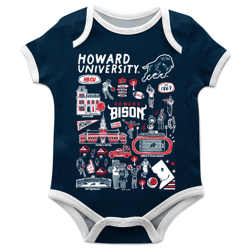 Howard University Bison Hand Sketched Vive La Fete Impressions Artwork Infant Blue Short Sleeve Onesie Bodysuit