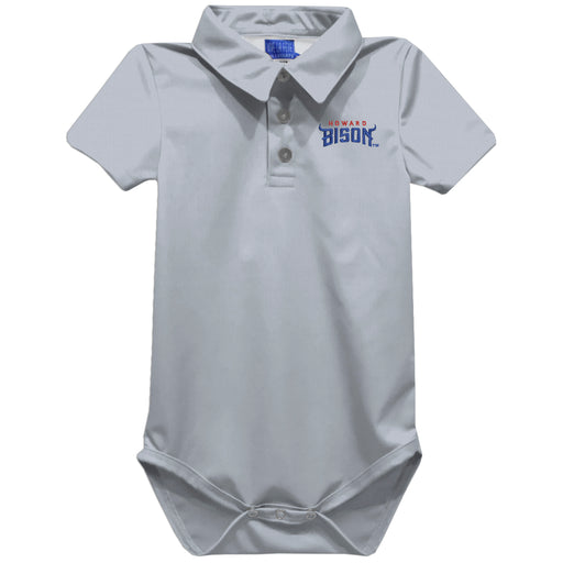 Howard University Bison Embroidered Gray Solid Knit Polo Onesie
