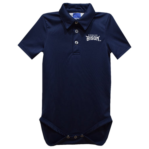 Howard University Bison Embroidered Navy Solid Knit Polo Onesie