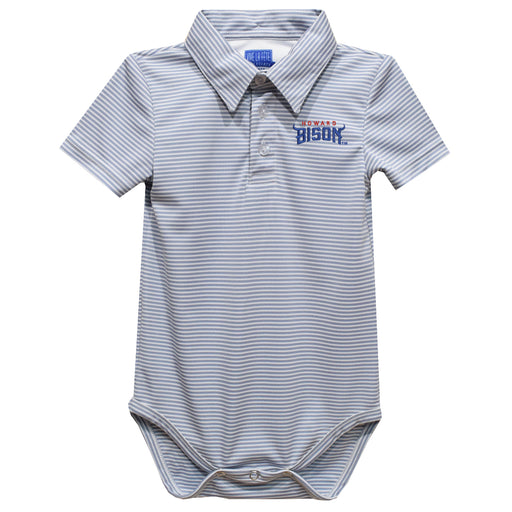 Howard University Bison Embroidered Gray Stripe Knit Polo Onesie