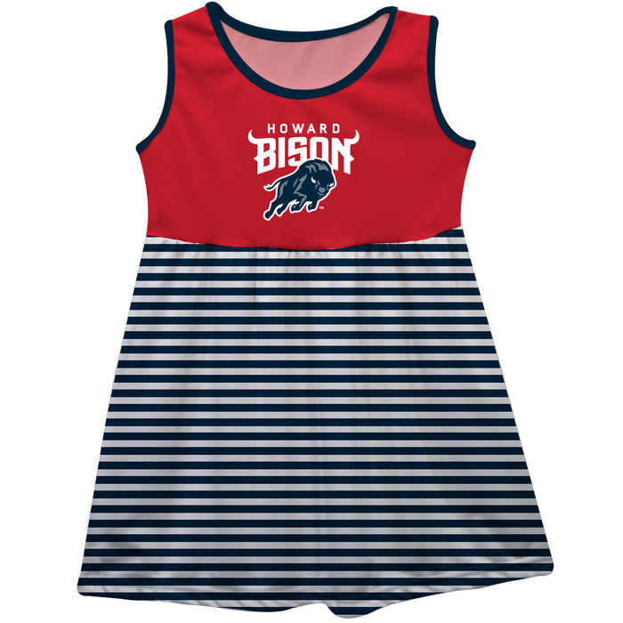 Howard Bison Vive La Fete Girls Game Day Sleeveless Tank Dress Solid Red Logo Stripes on Skirt