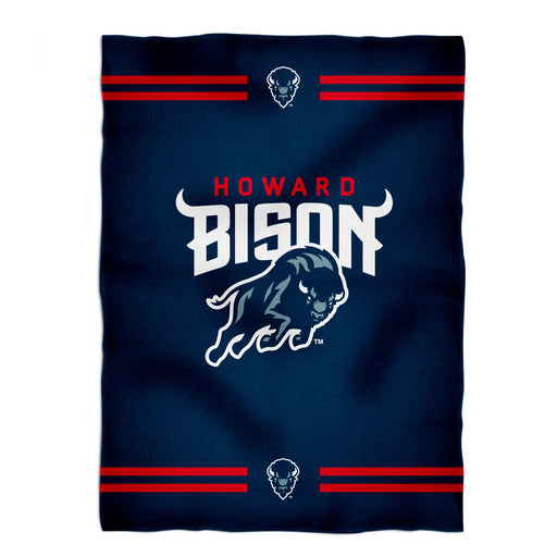 Howard Bison Vive La Fete Game Day Warm Lightweight Fleece Blue Throw Blanket 40 X 58 Logo and Stripes
