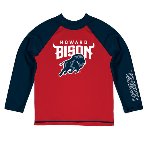 Howard Bison Vive La Fete Red and Blue Long Sleeve Raglan Rashguard