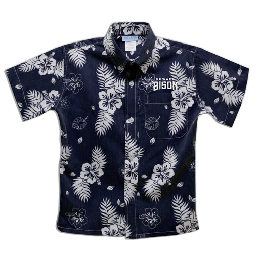 Howard University Bison Navy Hawaiian Short Sleeve Button Down Shirt