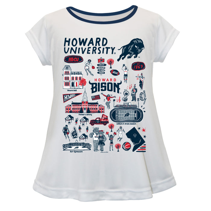 Howard University Bison Hand Sketched Vive La Fete Impressions Artwork White Short Sleeve Top
