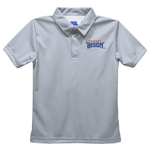 Howard University Bison Embroidered Gray Short Sleeve Polo Box Shirt