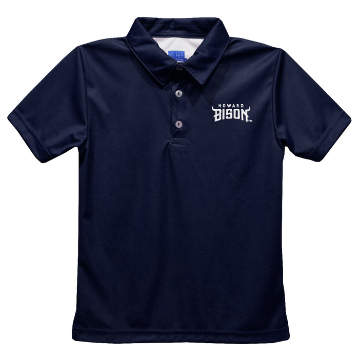 Howard University Bison Embroidered Navy Short Sleeve Polo Box Shirt