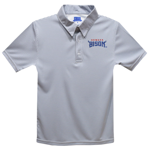 Howard University Bison Embroidered Gray Stripes Short Sleeve Polo Box Shirt