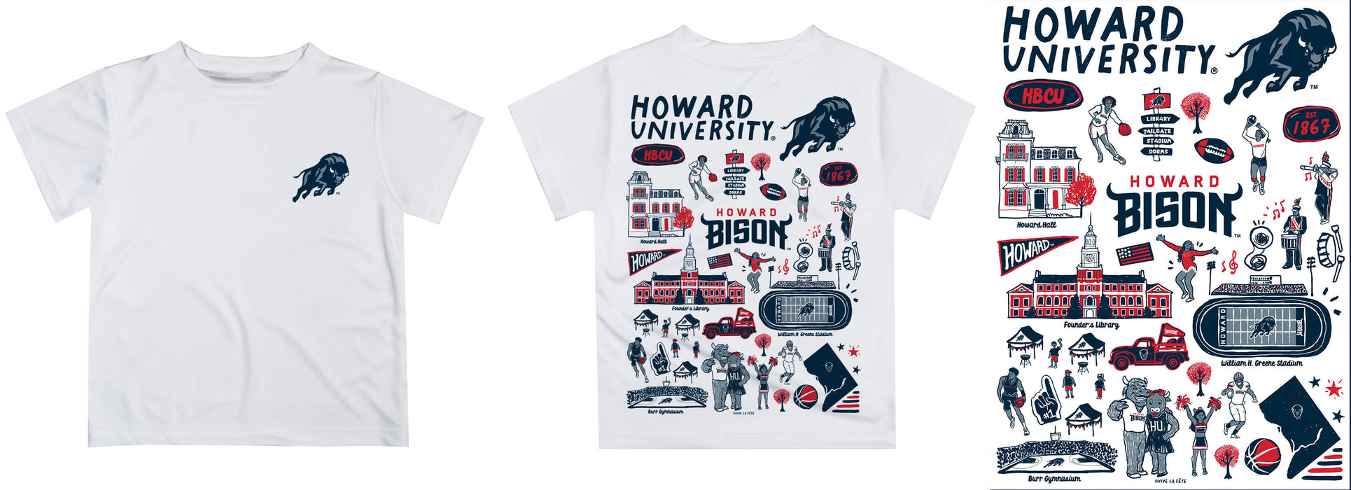 Howard University Bison Hand Sketched Vive La Fete Impressions Artwork Boys Blue Short Sleeve Tee Shirt - Vive La Fête - Online Apparel Store