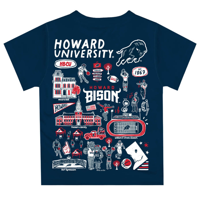 Howard University Bison Hand Sketched Vive La Fete Impressions Artwork Boys Blue Short Sleeve Tee Shirt - Vive La Fête - Online Apparel Store