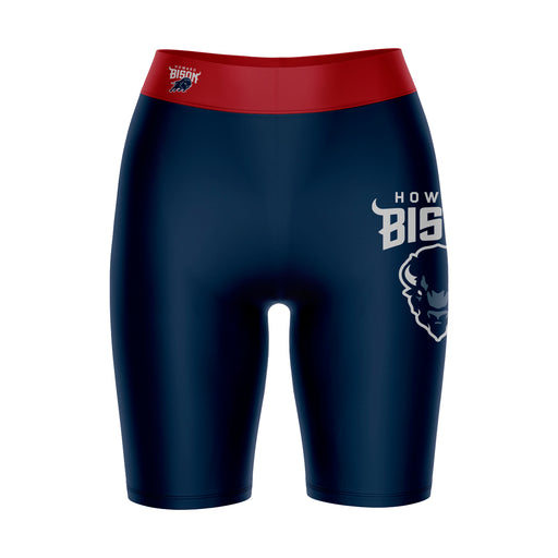 Howard Bison Vive La Fete Game Day Logo on Thigh and Waistband Blue and Red Women Bike Short 9 Inseam
