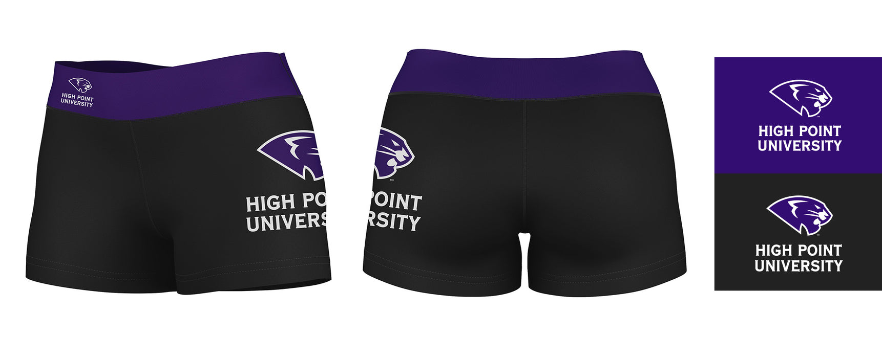 High Point Panthers Vive La Fete Logo on Thigh and Waistband Black & Purple Women Yoga Booty Workout Shorts 3.75 Inseam" - Vive La Fête - Online Apparel Store