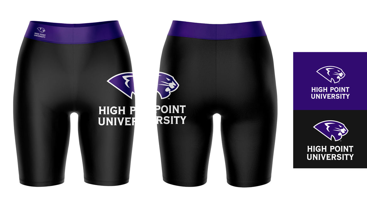High Point Panthers Vive La Fete Game Day Logo on Thigh and Waistband Black and Purple Women Bike Short 9 Inseam" - Vive La Fête - Online Apparel Store
