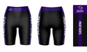 High Point University Panthers Vive La Fete Game Day Logo on Waistband & Purple Stripes Black Women Bike Short 9 Inseam" - Vive La Fête - Online Apparel Store