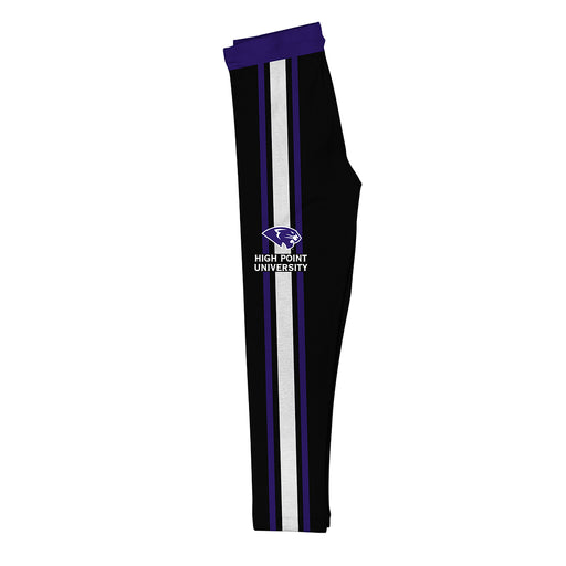 High Point University Panthers HPU Vive La Fete Girls Game Day Black with Purple Stripes Leggings Tights