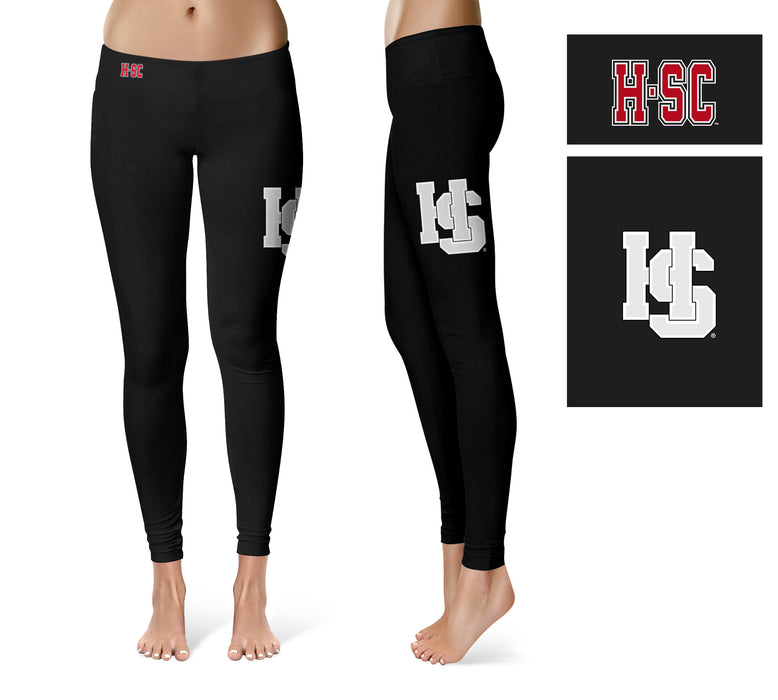 Hampden–Sydney Tigers Vive La Fete Collegiate Large Logo on Thigh Women Black Yoga Leggings 2.5 Waist Tights - Vive La Fête - Online Apparel Store