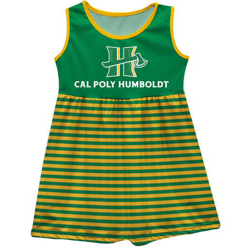 Cal Poly Humboldt Lumberjacks Green and Gold Sleeveless Tank Dress with Stripes on Skirt by Vive La Fete