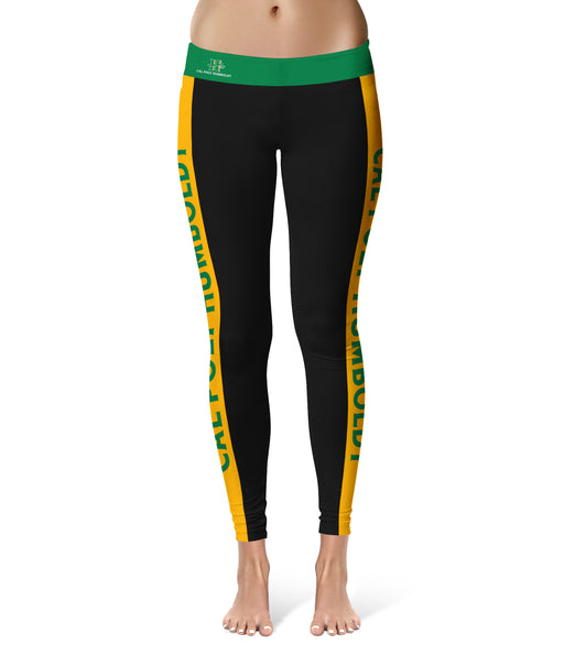 Cal Poly Humboldt Lumberjacks Vive La Fete Game Day Collegiate Gold Stripes Women Black Yoga Leggings 2 Waist Tights
