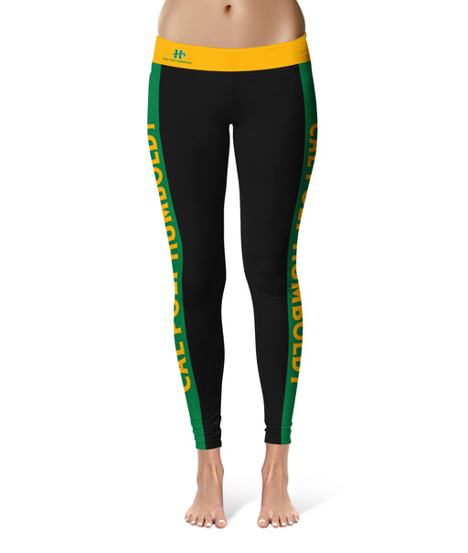 Cal Poly Humboldt Lumberjacks Vive La Fete Game Day Collegiate Green Stripes Women Black Yoga Leggings 2 Waist Tights