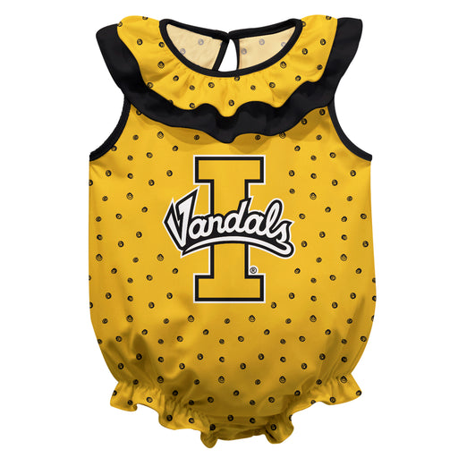 Idaho Vandals Swirls Gold Sleeveless Ruffle Onesie Logo Bodysuit