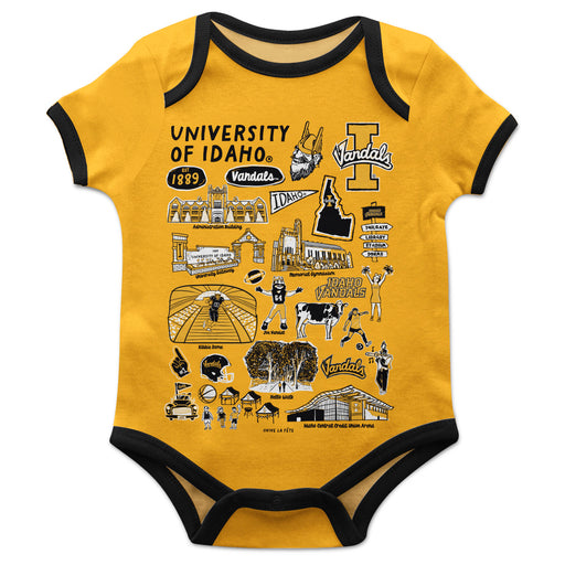 Idaho Vandals Hand Sketched Vive La Fete Impressions Artwork Infant Yellow Short Sleeve Onesie Bodysuit