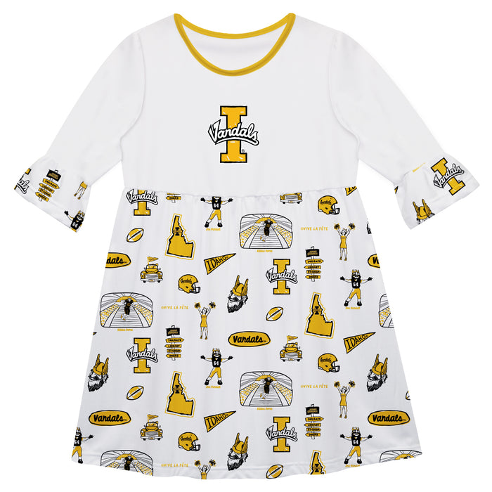 Idaho Vandals 3/4 Sleeve Solid White Repeat Print Hand Sketched Vive La Fete Impressions Artwork on Skirt