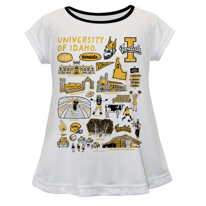 Idaho Vandals Hand Sketched Vive La Fete Impressions Artwork White Short Sleeve Top