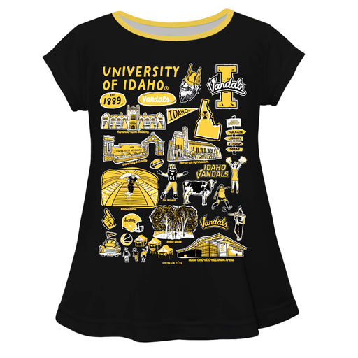 Idaho Vandals Hand Sketched Vive La Fete Impressions Artwork Black Short Sleeve Top