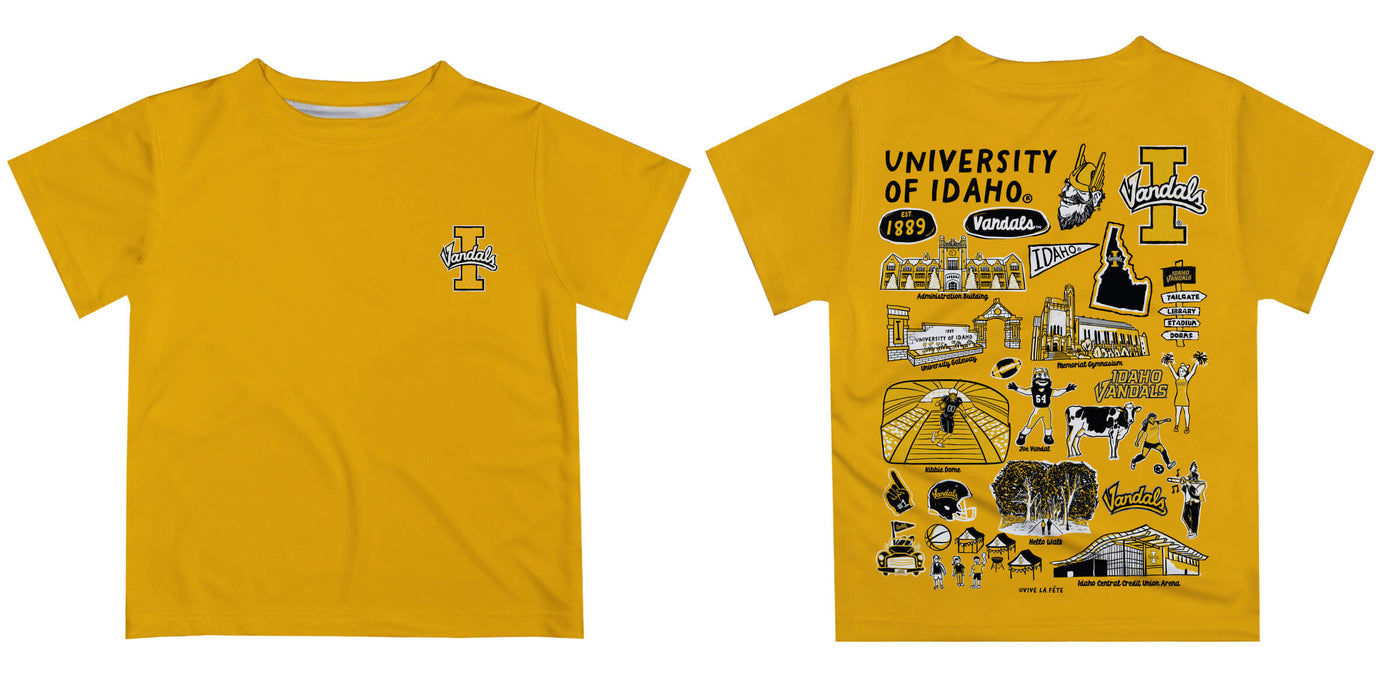 Idaho Vandals Hand Sketched Vive La Fete Impressions Artwork Boys Black Short Sleeve Tee Shirt - Vive La Fête - Online Apparel Store