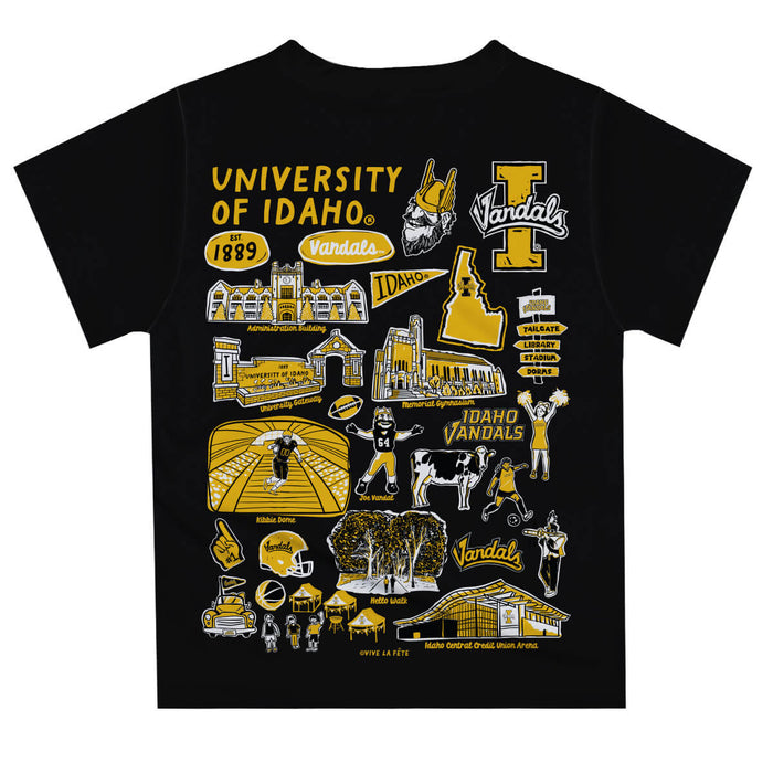 Idaho Vandals Hand Sketched Vive La Fete Impressions Artwork Boys Black Short Sleeve Tee Shirt - Vive La Fête - Online Apparel Store