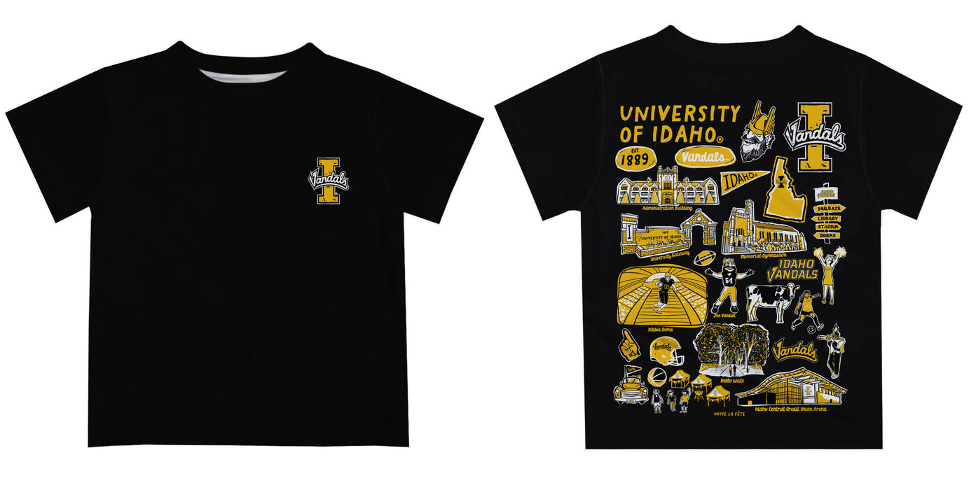 Idaho Vandals Hand Sketched Vive La Fete Impressions Artwork Boys Black Short Sleeve Tee Shirt - Vive La Fête - Online Apparel Store