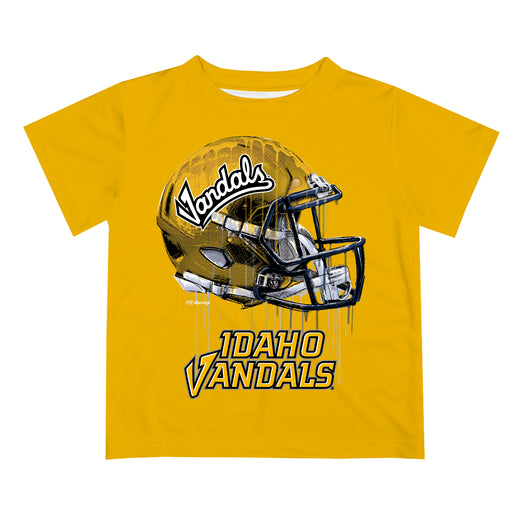 Idaho Vandals Original Dripping Football Helmet Gold T-Shirt by Vive La Fete