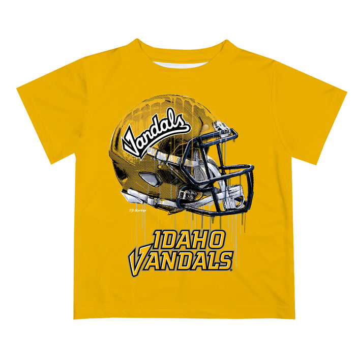 Idaho Vandals Original Dripping Football Helmet Gold T-Shirt by Vive La Fete