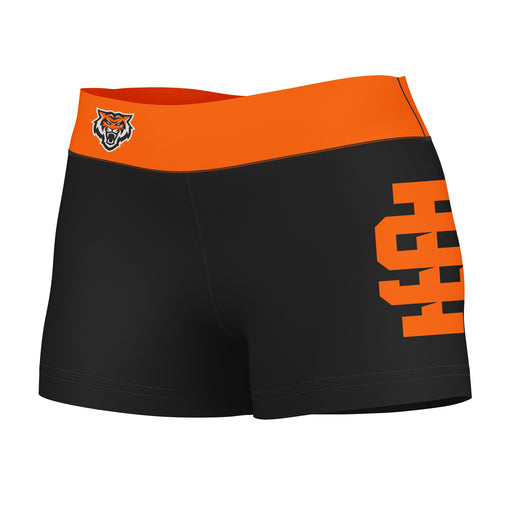 Idaho State Bengals ISU Vive La Fete Logo on Thigh & Waistband Black & Orange Women Booty Workout Shorts 3.75 Inseam"
