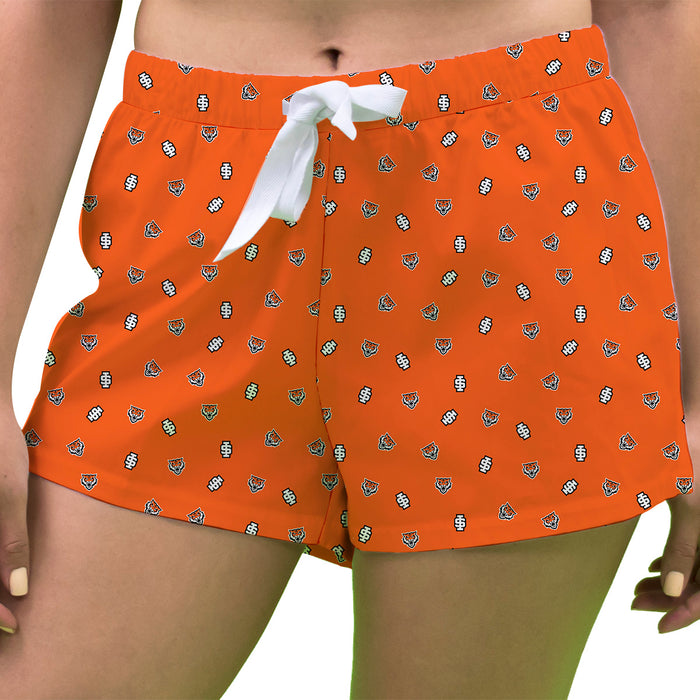 Idaho State Bengals ISU Vive La Fete Game Day All Over Logo Women Orange Lounge Shorts