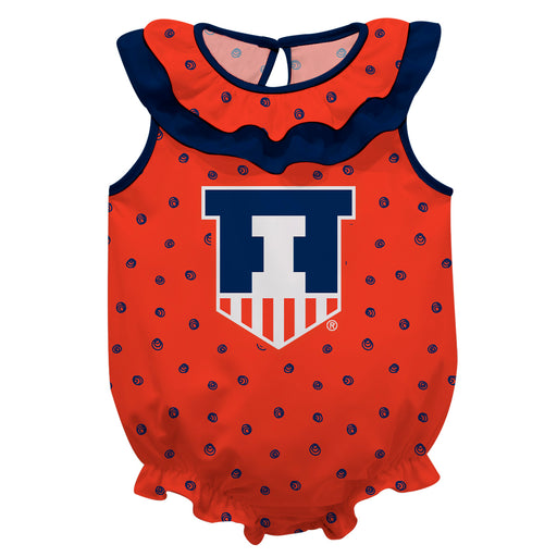 Illinois Fighting Illini Swirls Orange Sleeveless Ruffle Onesie Logo Bodysuit
