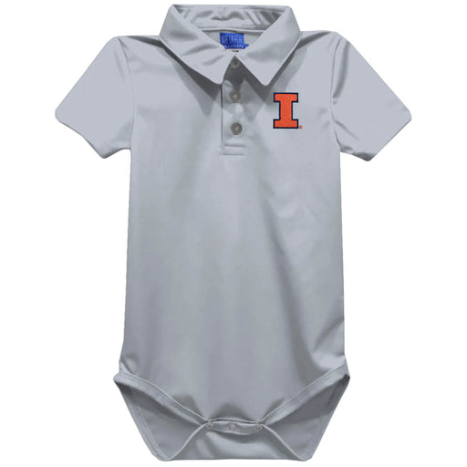 Illinois Fighting Illini Embroidered Gray Solid Knit Polo Onesie