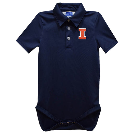Illinois Fighting Illini Embroidered Navy Solid Knit Polo Onesie