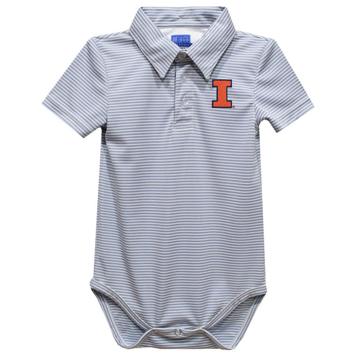 Illinois Fighting Illini Embroidered Gray Stripe Knit Polo Onesie