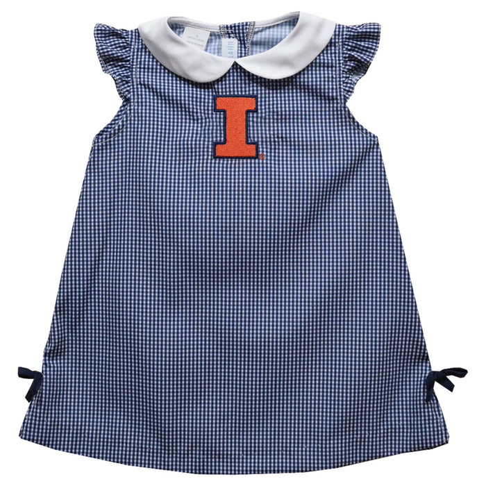 Illinois Fighting Illini  Embroidered Navy Gingham A Line Dress