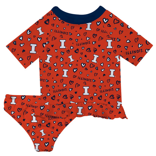 Illinois Fighting Illini Vive La Fete All Over Logo Orange Long Sleeve Bikini Set