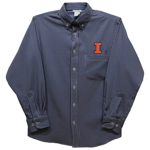 Illinois Fighting Illini Embroidered Navy Gingham Long Sleeve Button Down