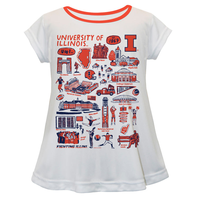 Illinois Fighting Illini Hand Sketched Vive La Fete Impressions Artwork White Short Sleeve Top